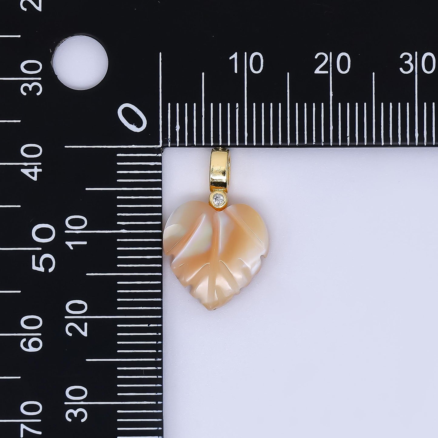 Fall Inspired 24k gold filled 18mm shell pearl heart nature monstera leaf pendant Champagne Pearl Mauve Charm | AF-555