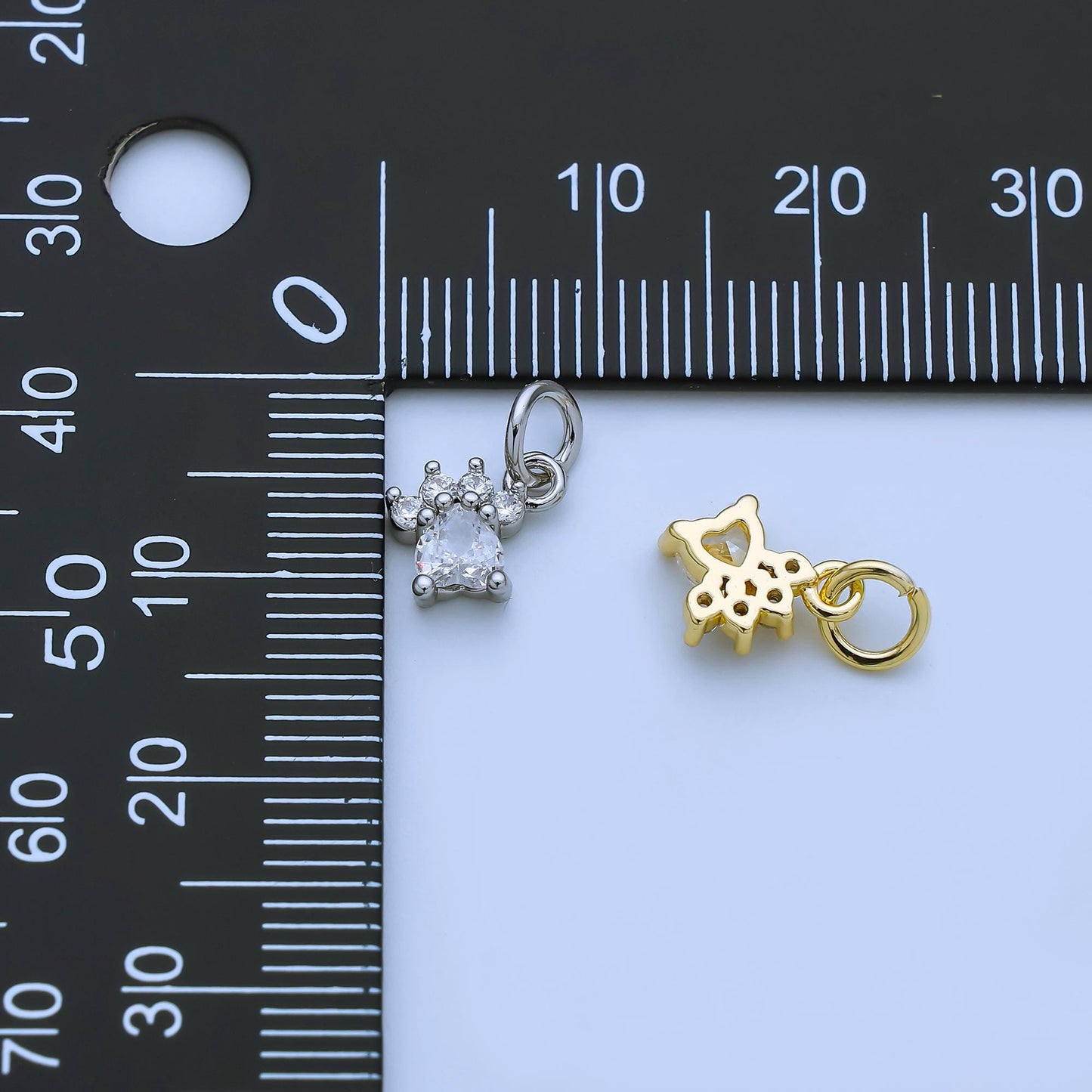 24k gold filled clear micro paved cz heart dog paw print add-on charm Pink CZ Stone | AJ378