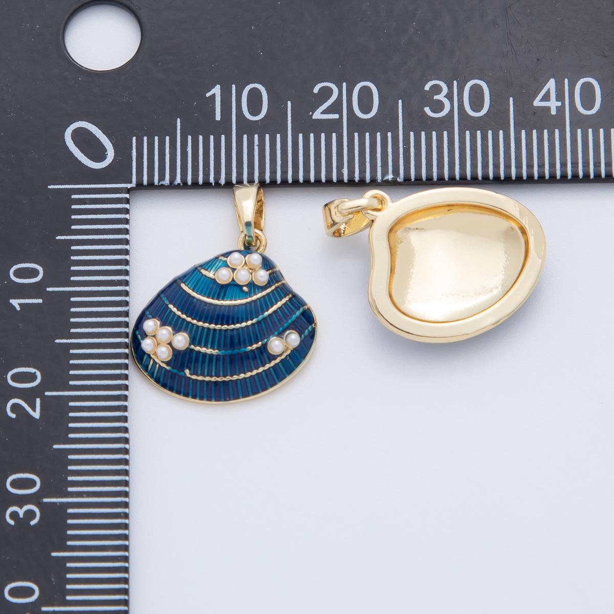 18K Gold Filled Shell Pearl Blue Scallop Sea Shell Pendant | AH777