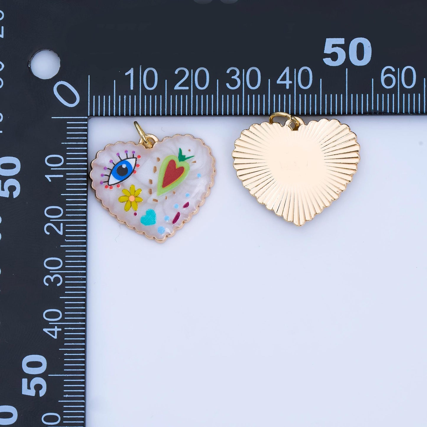 24K Gold Filled Heart Charm Graffiti Evil Eye flower charm heart Enamel pendant AJ-330