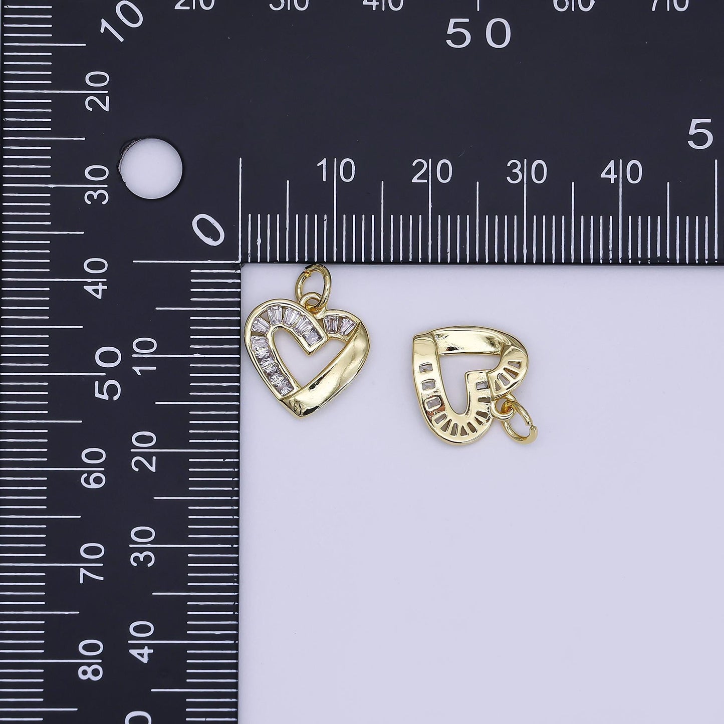 Mini CZ Pave Gold Heart Charms Dainty 24k Gold Filled Open Heart Pendant for Bracelet Earring Necklace AJ-357