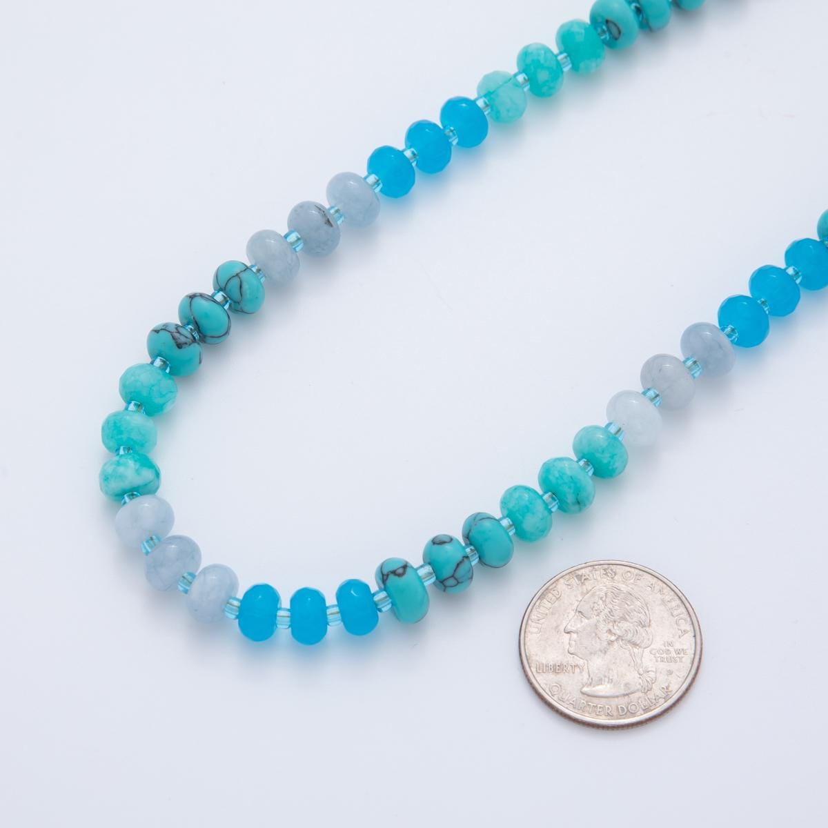 Handcrafted 8mm Blue Dyed Agate Beaded Necklaces Gradient Rondelle Beads with 18k Gold Filled Clasp Necklace 17.5" with 2" Extender WA-3307