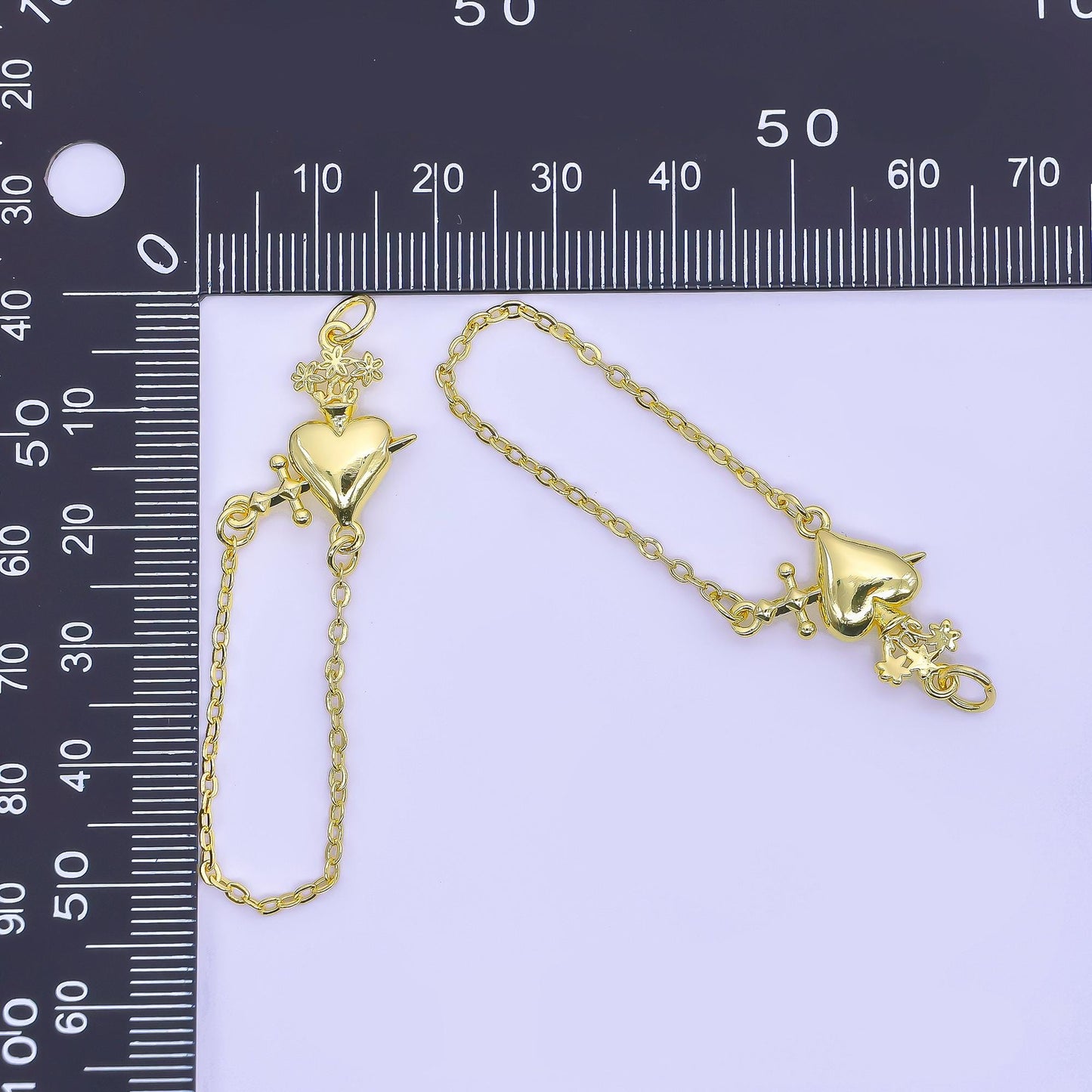 Mini gold heart with arrow charm Chain pendant for necklace component E-323