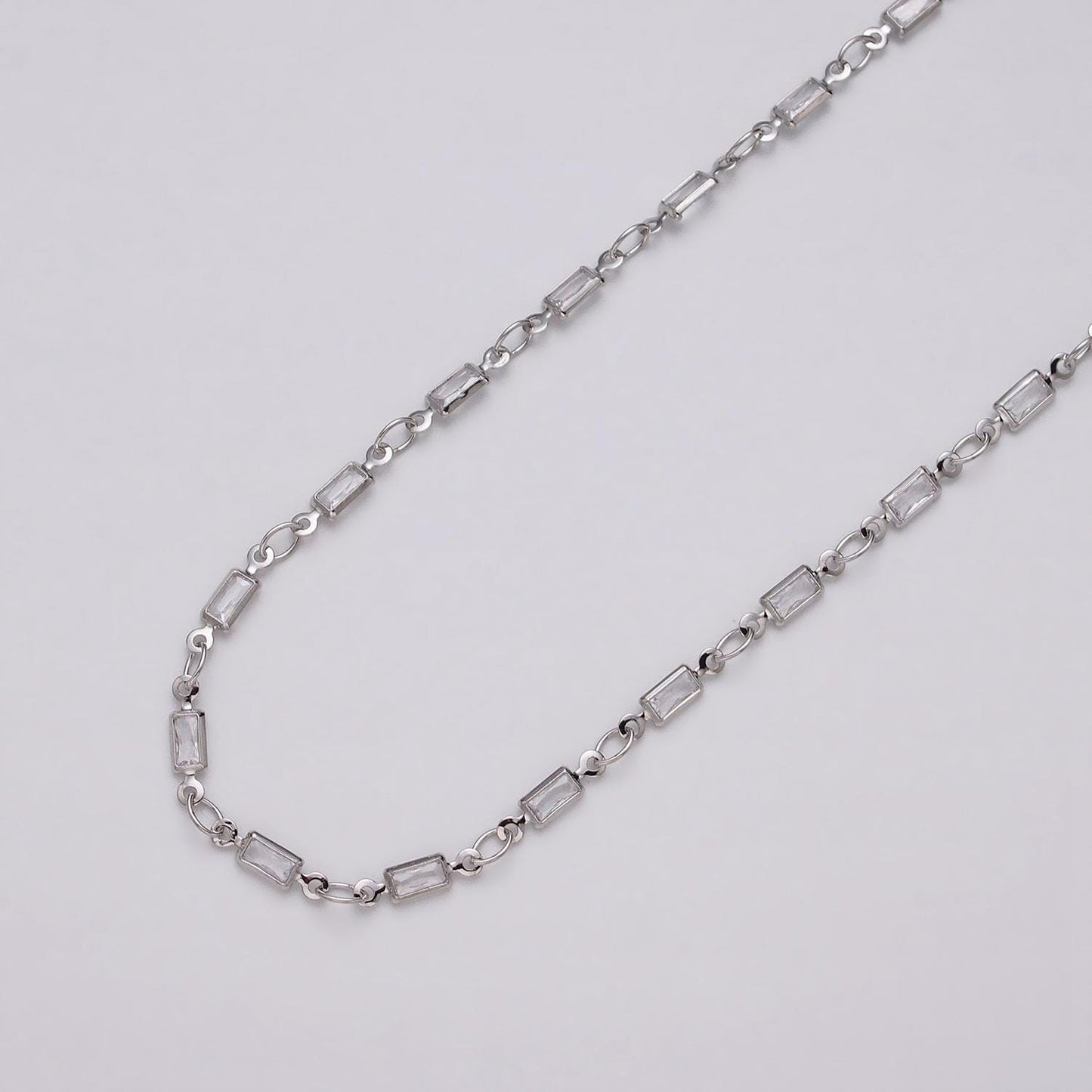 16K Gold Filled 2.5mm CZ Clear Baguette Cable Link Designed Unfinished Chain in Gold & Silver | ROLL-1340 ROLL-1375