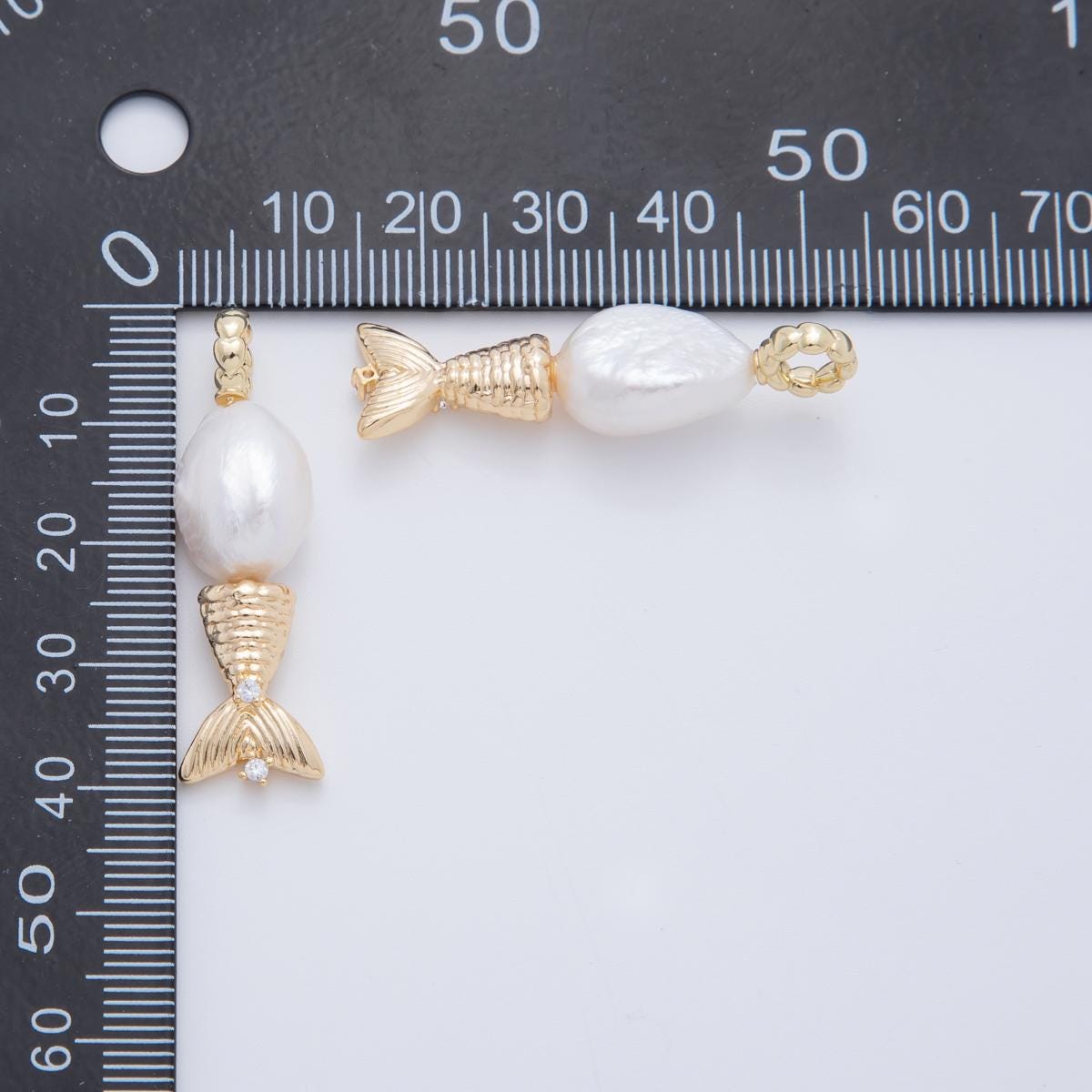 Handcrafted 18K Gold Filled White Shell Pearl Fish Charm Drop Dangle Pendant | AF-618