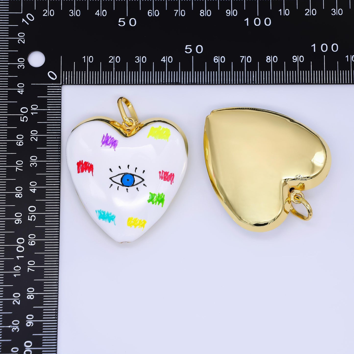 Puffy big 14k gold filled heart charm balloon pendant with Evil Eye for statement jewelry making supply | AH-407