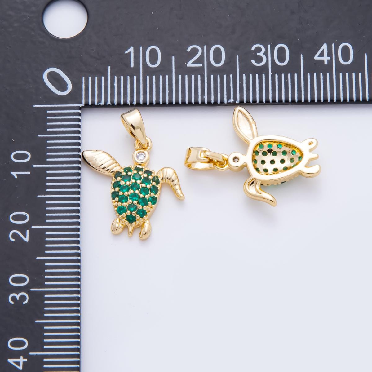 18K Gold Filled Emerald Green CZ Micro Paved Turtle Charm | AH-813