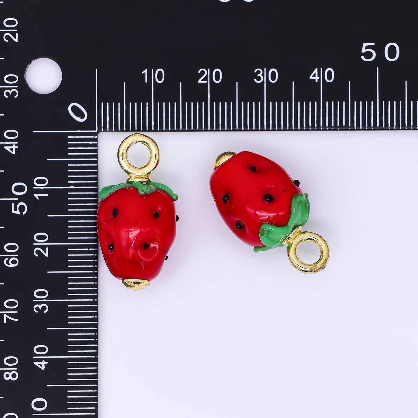 24K Gold Filled 27mm Glass Art Crimson Red Strawberry Fruit Charm | AH-625