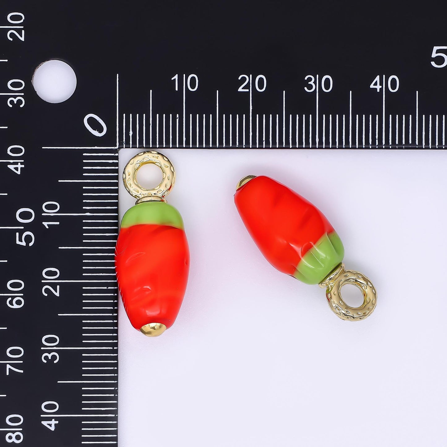 24K Gold Filled 28mm Glass Art Hot Spicy Red Chili Fruit Charm | AH-624