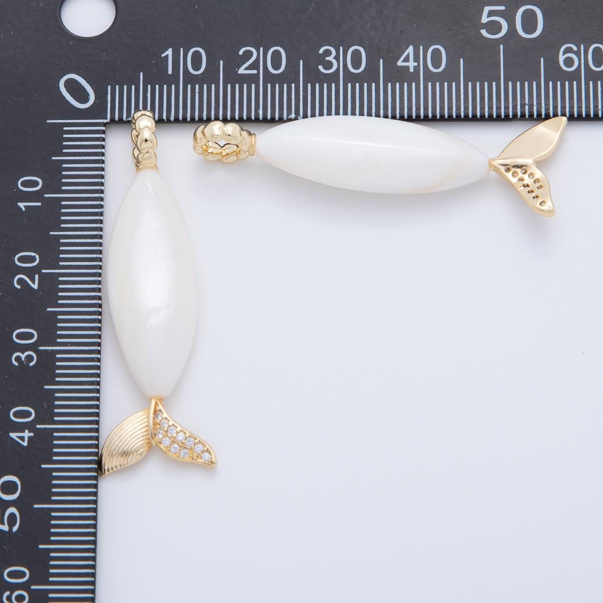 Handmade 18K Gold Filled White Shell Pearl Fish Charm Drop Dangle Pendant | AF-619