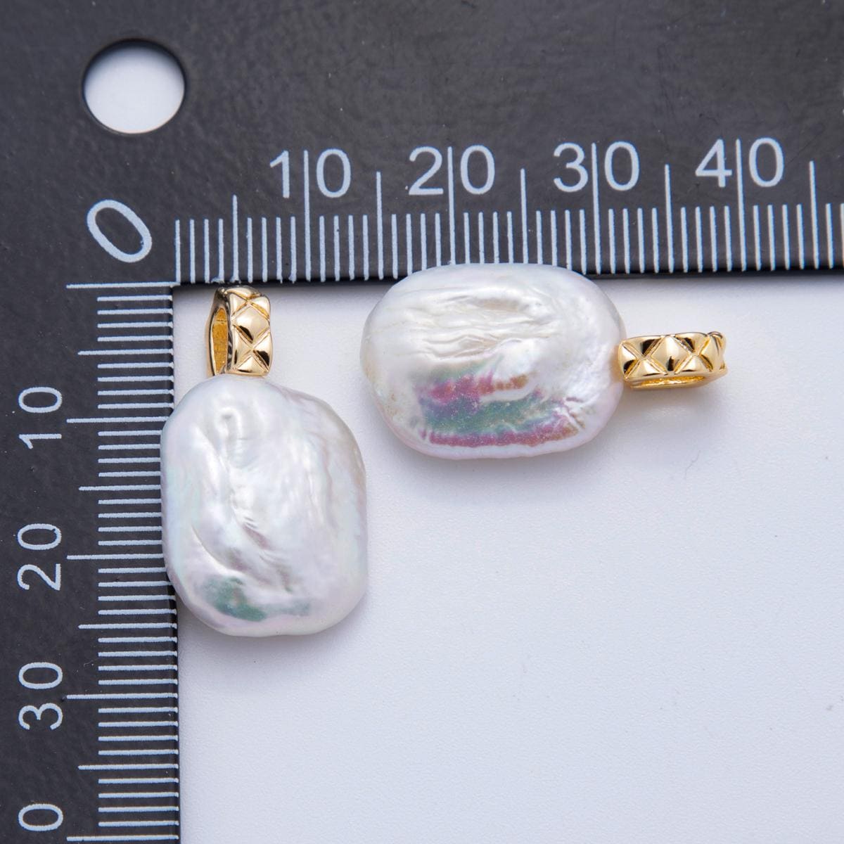Dainty rectangle pearls charm gold 24.2X13.2mm white tile shell pearls for necklace bracelet earring wedding jewelry making minimalist AF617