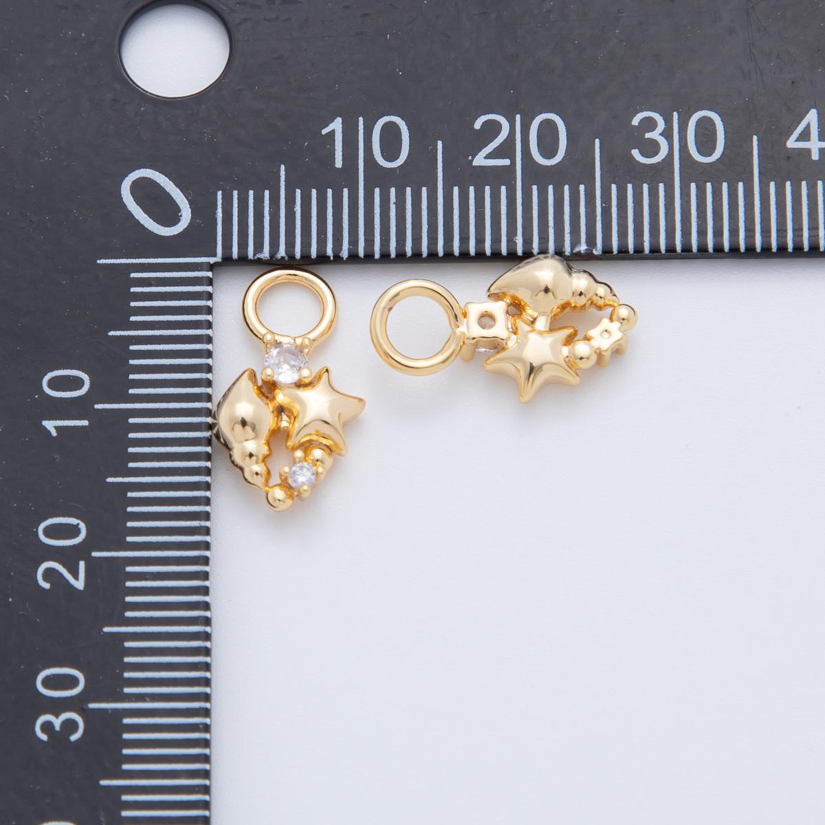 18K Gold Filled Starfish Clam Shell CZ Add-On Drop Earring Charm | AF754
