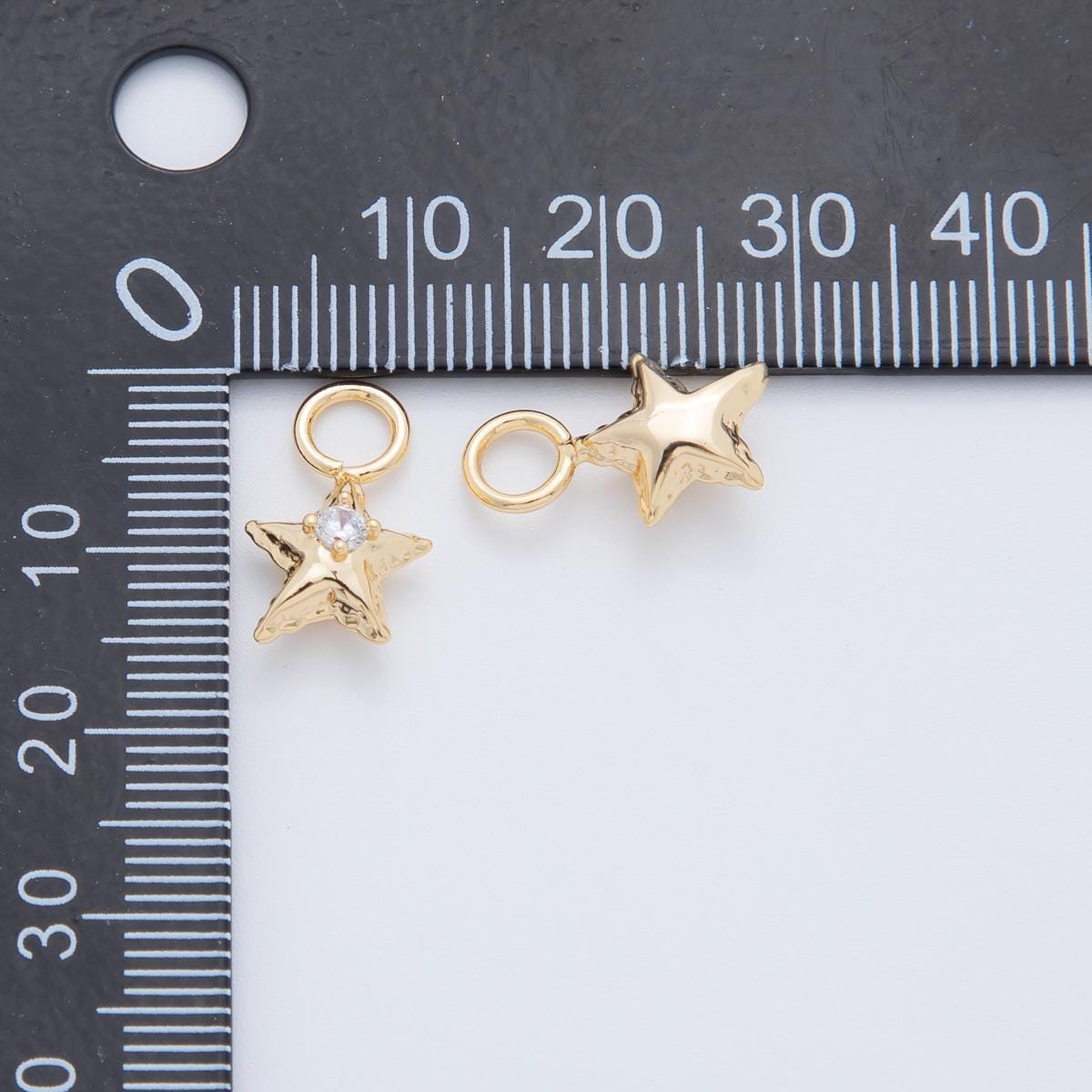 18K Gold Filled Hammered Star CZ Add-On Drop Earring Charm | AF762