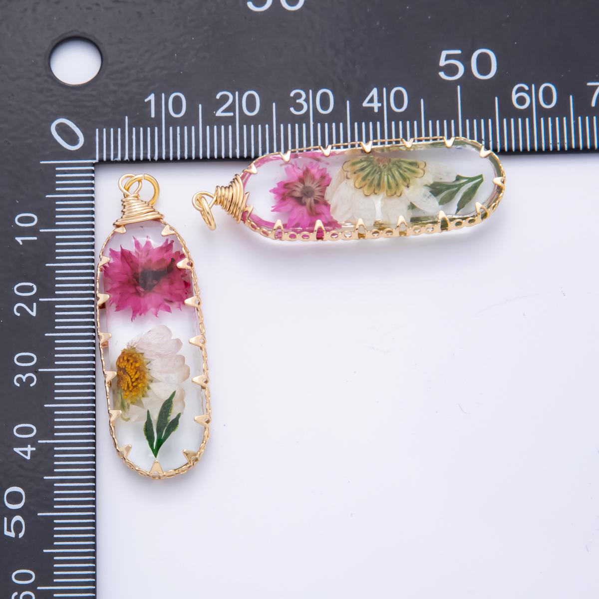 18K Gold Filled 15mm Resin Capsule Memories Flower Charm | AH856 AH857