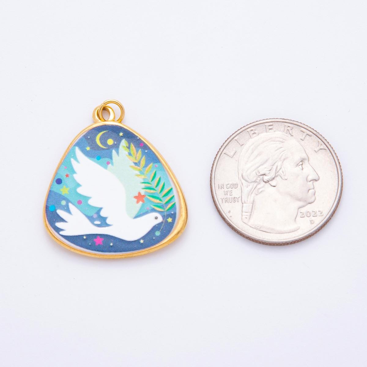 Mini Pastel Blue enamel Animal Painting Italian Amalfi Coast Inspired Jewelry Dove PVD Gold Plated Stainless STeel | j-447