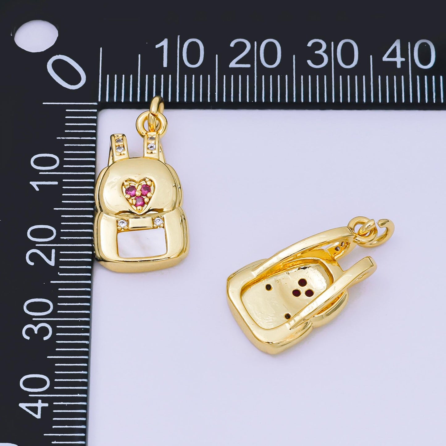24K Gold Filled 21mm Micro Paved CZ Lovely Backpack Dainty Charm | AH-569