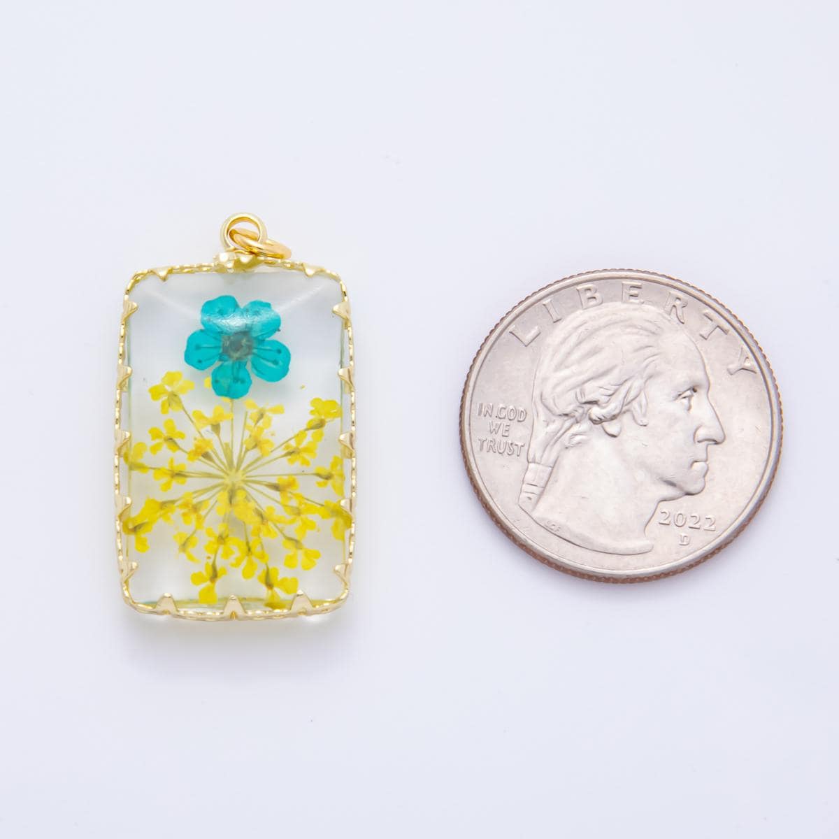 18K Gold Filled 35mm Resin Prism Frame Flower Charm | AH871 AH872