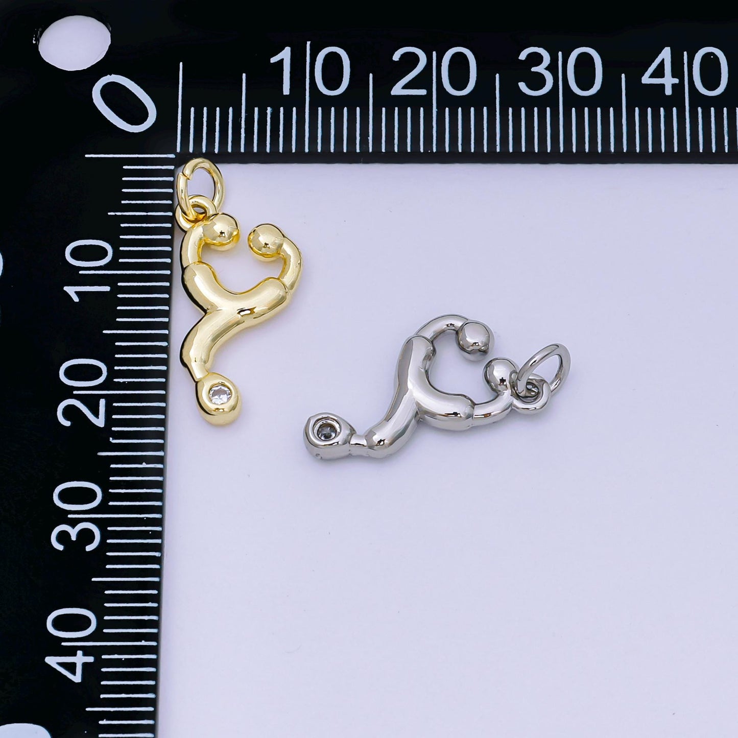 Tiny 3D multidimensional doctor stethoscope heart 24k gold filled charm | AJ-479