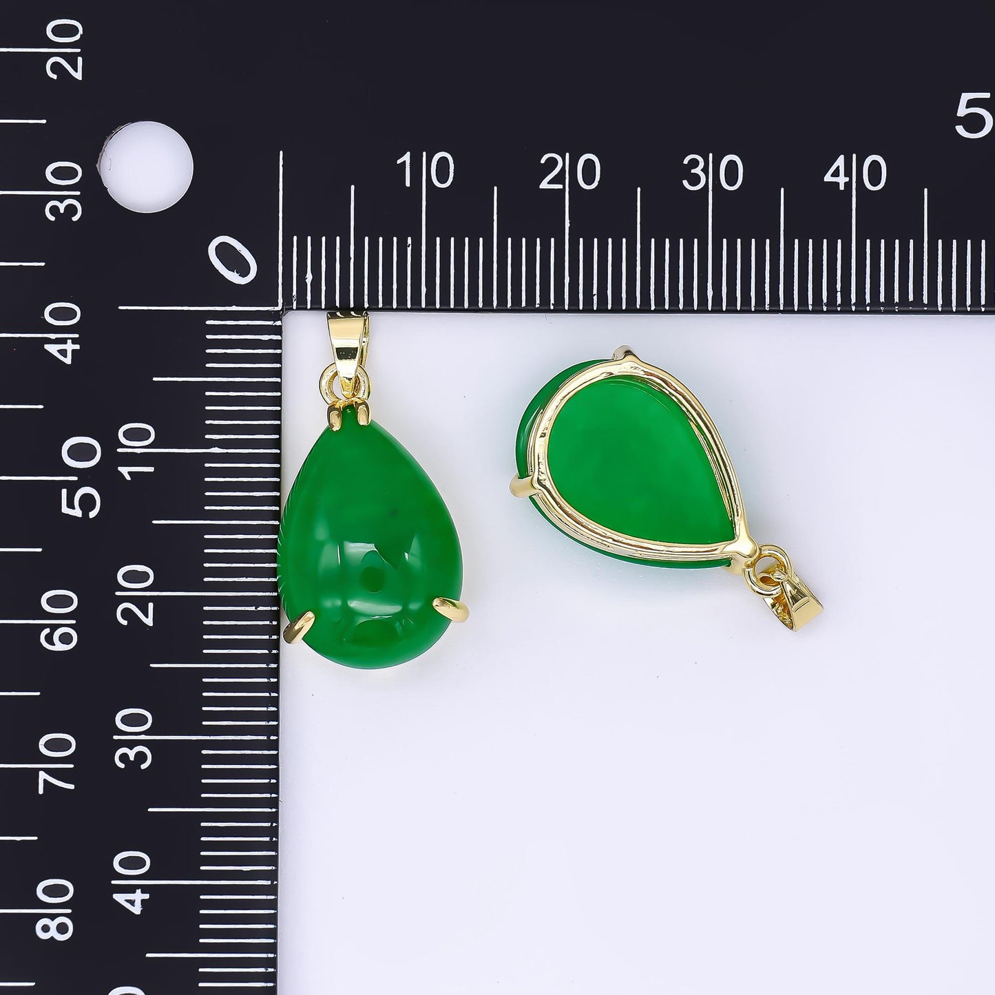 24K Gold Filled 21mm Natural Gemstone Jade Charm Dainty Tear Raindrop Pendant | AA-1592