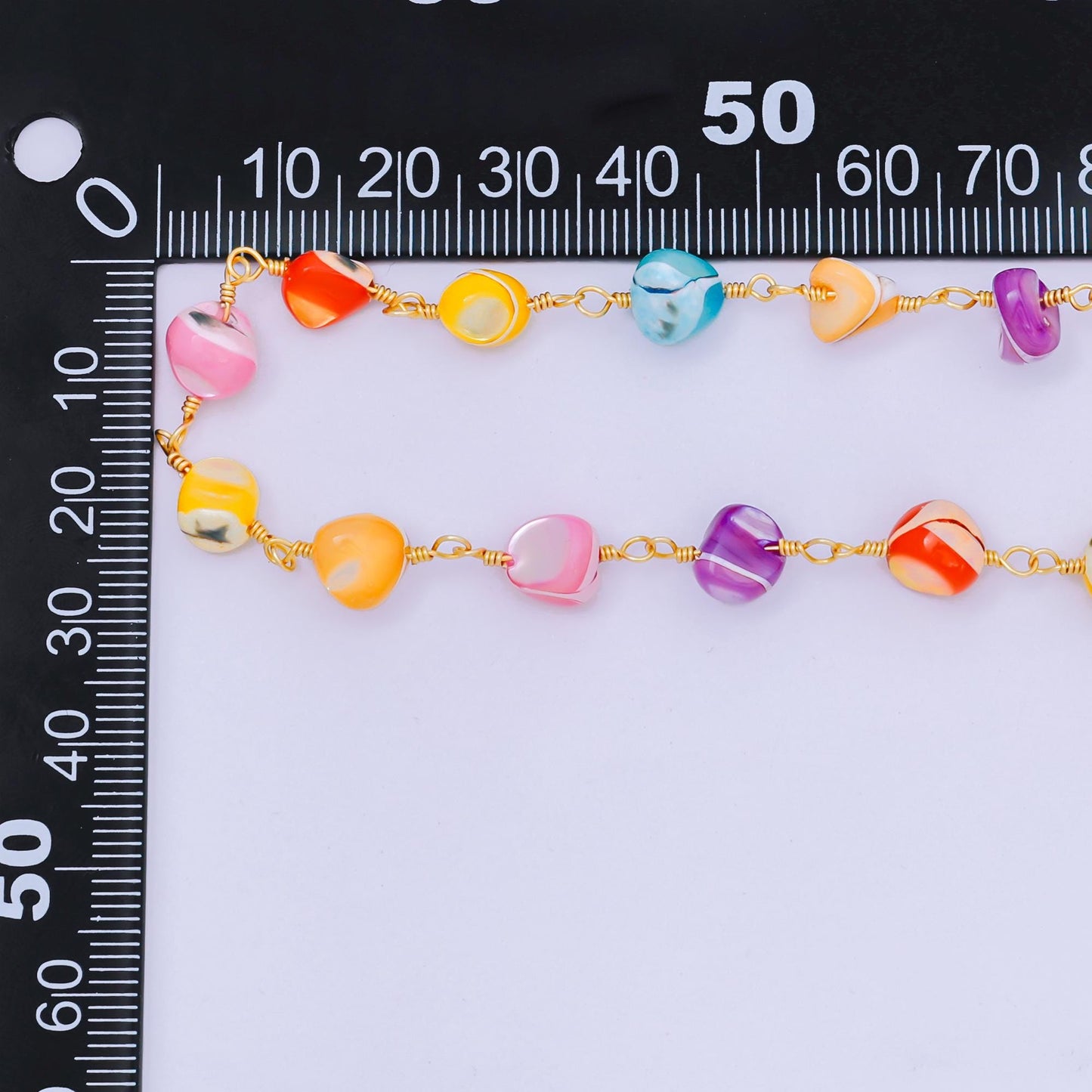 24K Gold Filled 2.9mm Colorful Pebbles Coffee Bean-Shaped Beaded Chain by Yard | ROLL-1671