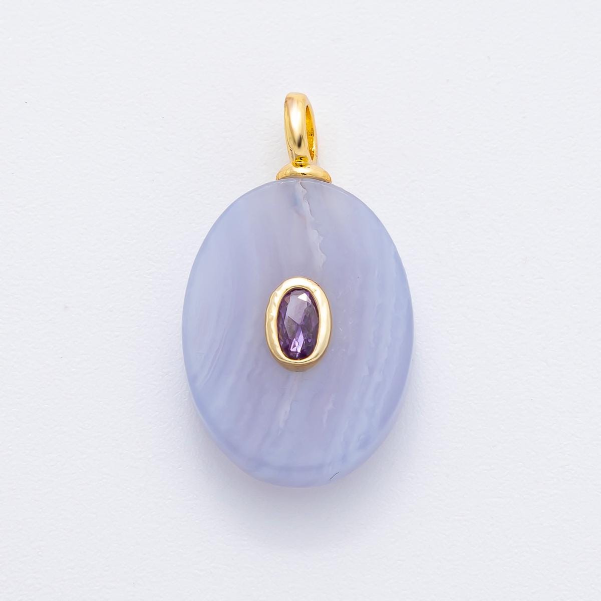 18K Gold Filled Natural Stone Pendant Oval Gemstone Charm Bracelet Necklace for DIY Jewelry Making Supply Birthstone Jewelry N-720