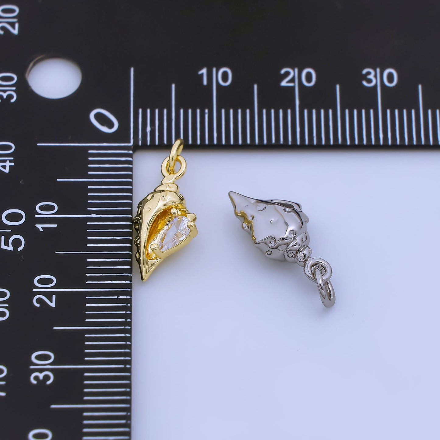 24k Gold Filled Conch Charm Clear CZ Pendant Shell charms for Beach Jewelry Making in Silver and Gold AJ-480