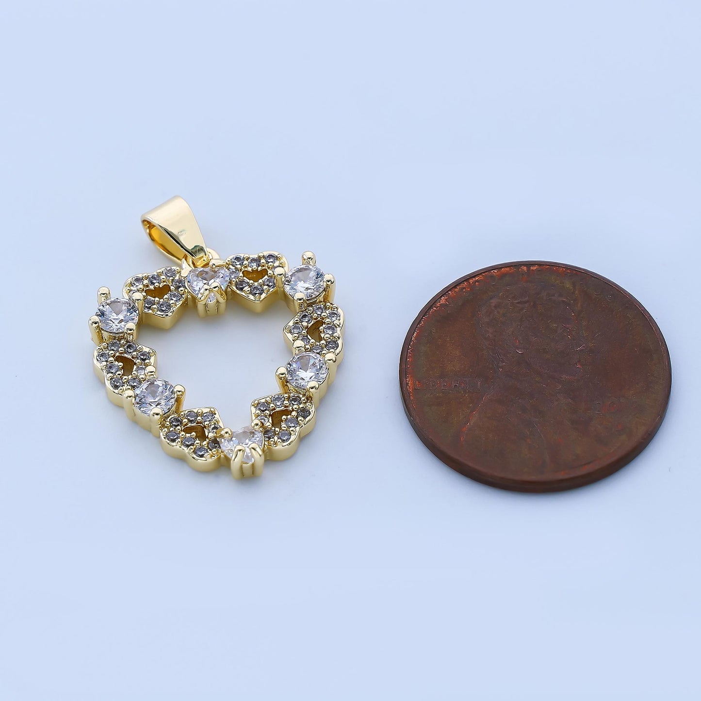 24K Gold Filled 19.5mm Micro Paved Round CZ Open Heart Pendant | AA-1604