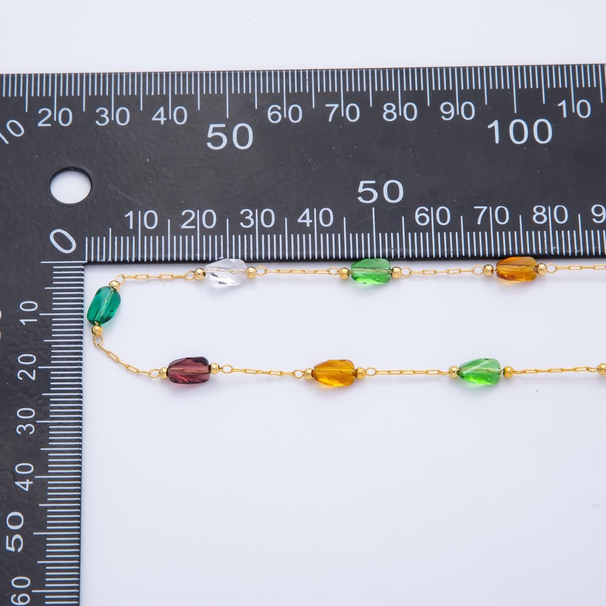 Dainty Gold Filled Colorful glass Bead chain satellite cable chain gold rainbow multi color chain bulk chain by yard | roll-1700