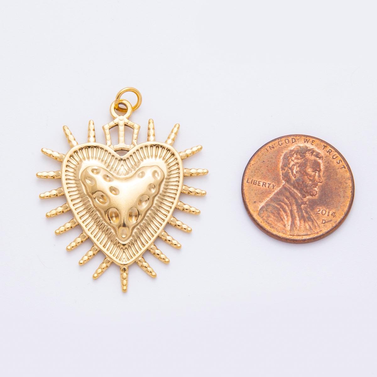 Dainty Gold Stainless Steel Hammered Gold Heart Pendant with Spiked Edge for scarf Necklace Charm J-463