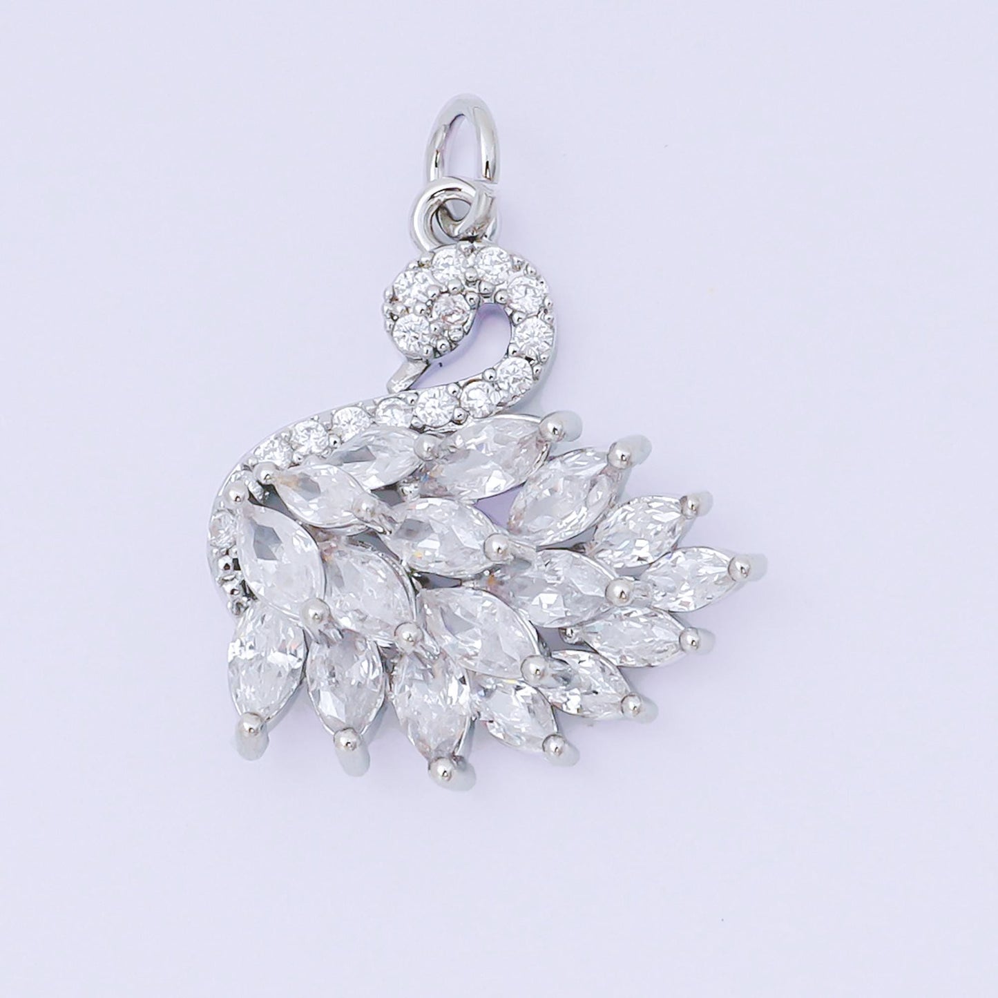24K Gold Filled Clear, Multicolor Pink CZ Swan Animal Charm in Gold & Silver | D398 M541