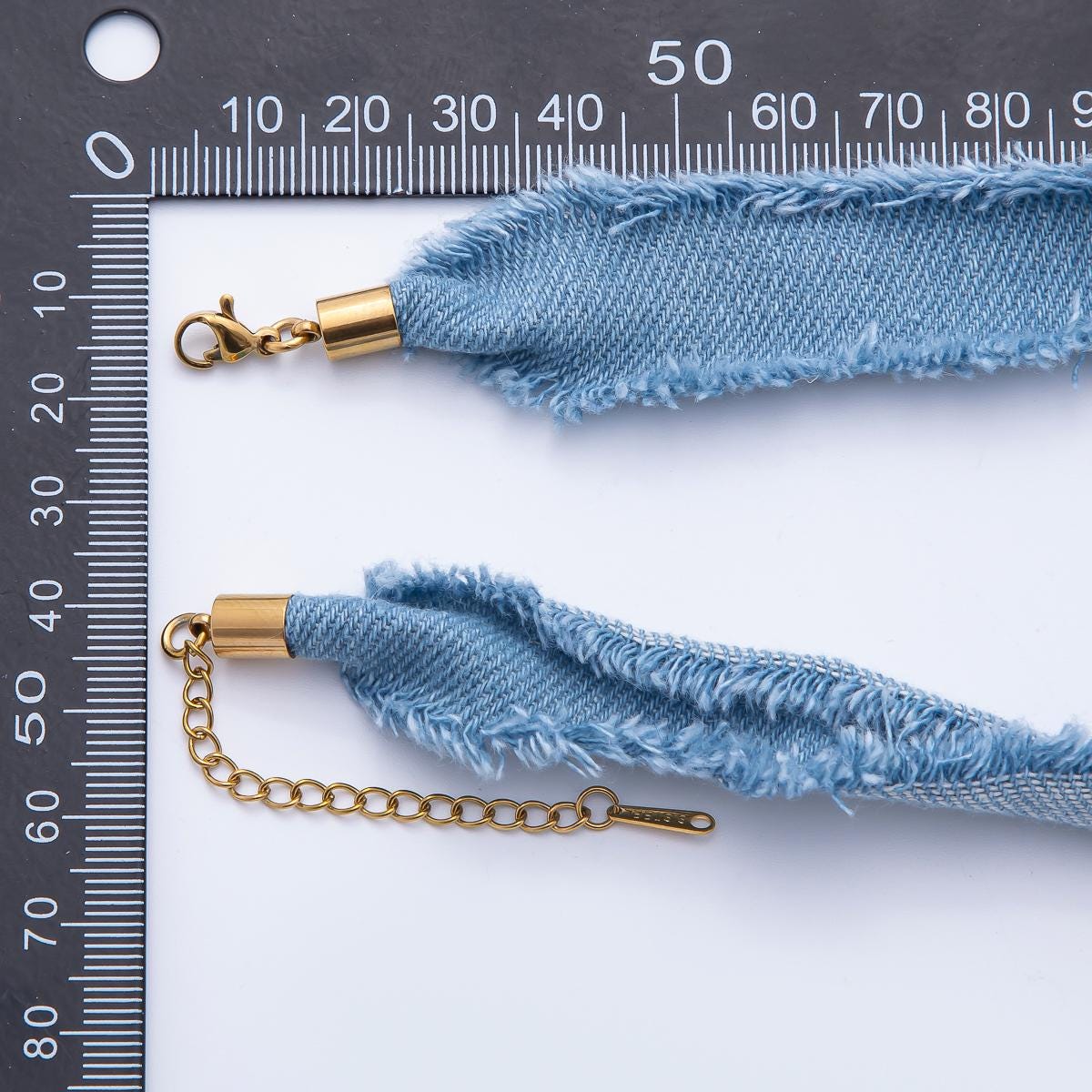 Denim Jeans Fabric Scarf Necklace 19 inch Make your own Scarf Necklace Charm Jewelry Supply with PVD Gold Stainless Clasp WA-1755
