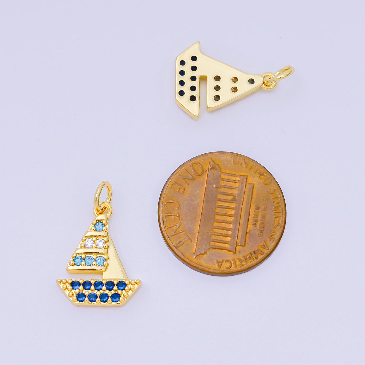 24K Gold Filled 16mm Royal Blue Micro Paved CZ Sailing Ship Charm | D-353