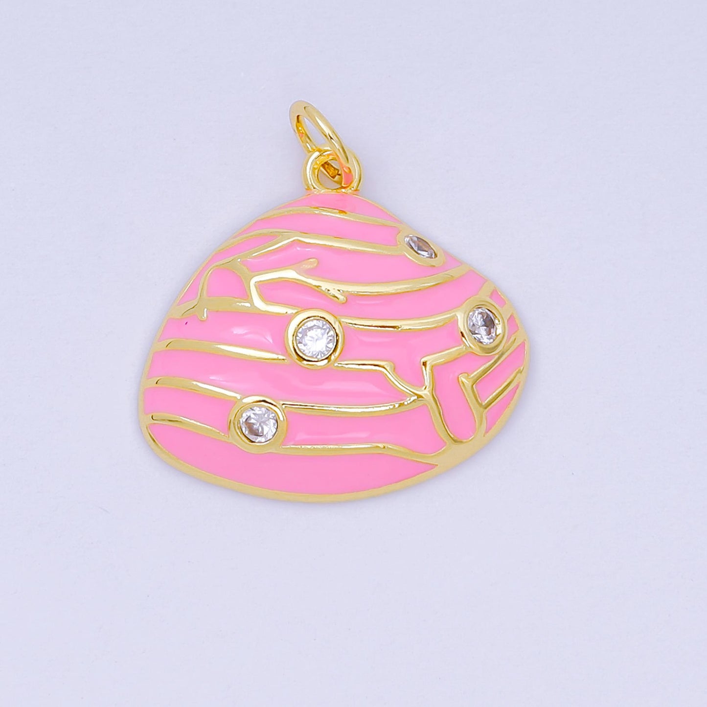 24K Gold Filled 18mm Round CZ Enamel Art Ocean Rock Shell Coral Charm in Red, Pink, & Green | D-166 D-126 D-240