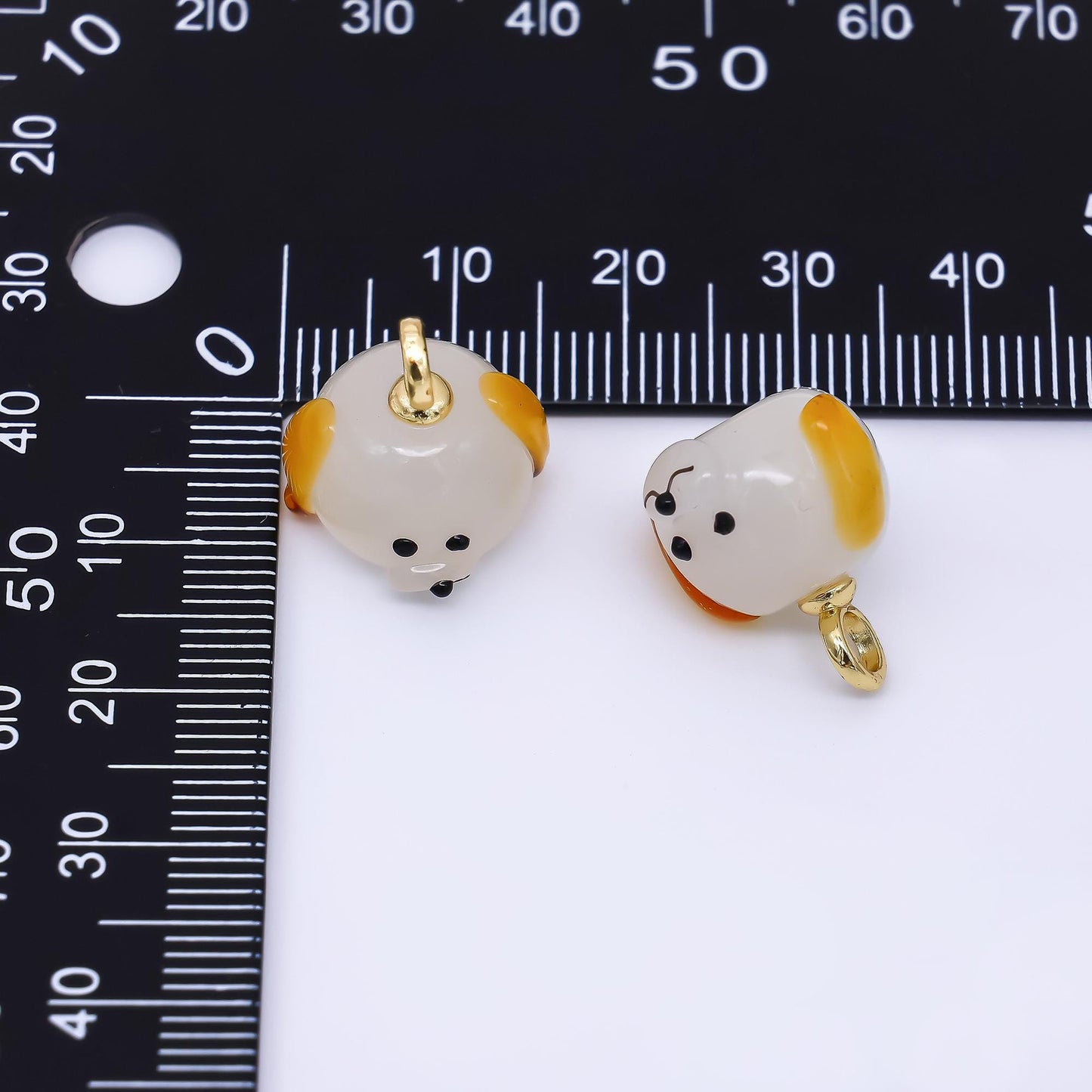 24K Gold Filled 17mm Ceramic Art Puppy Dog with Brown Ears Animal Charm | AJ-301