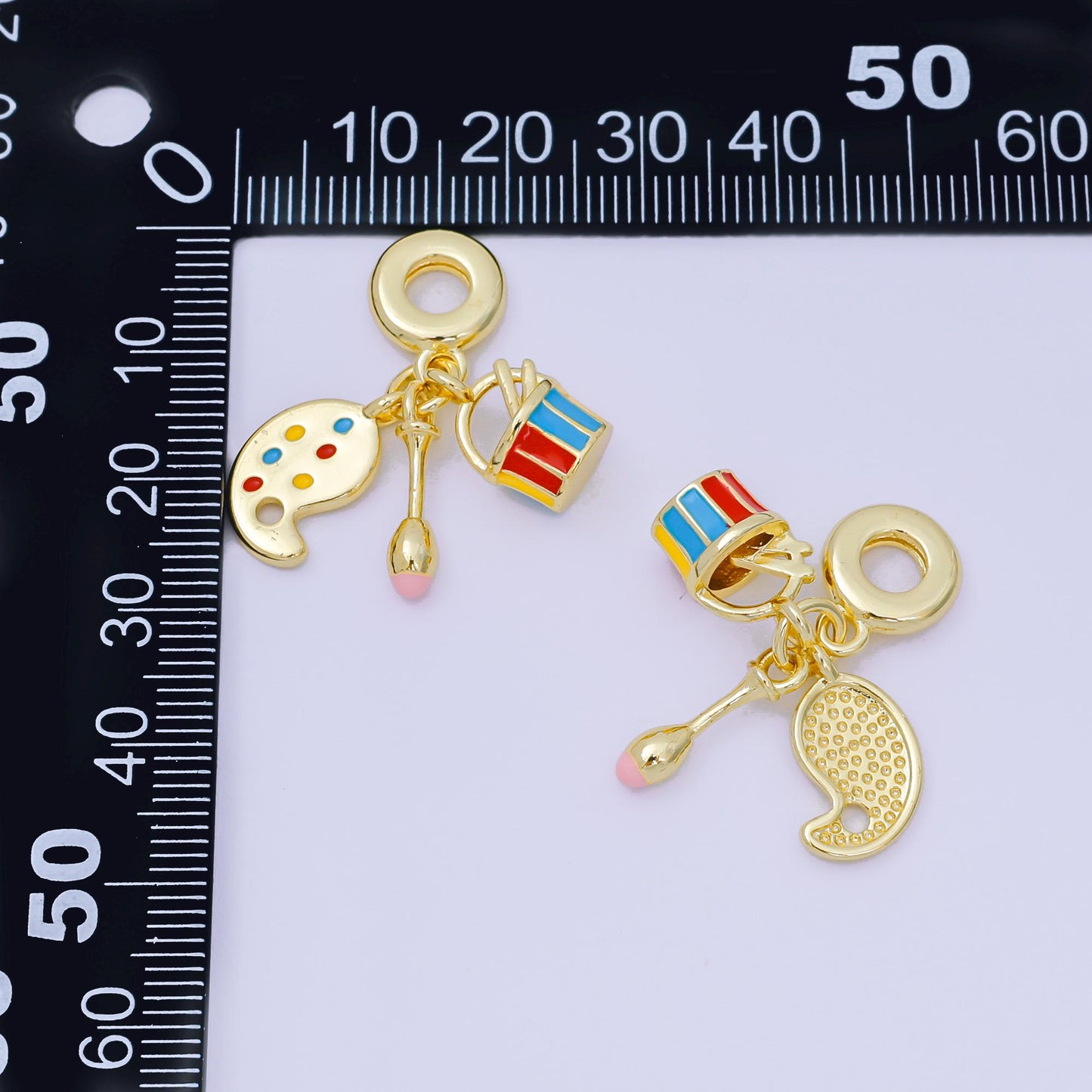 24K Gold Filled 16mm Enamel Art Painting Set Charm in Brush, Pallet, & Tool | AH-602