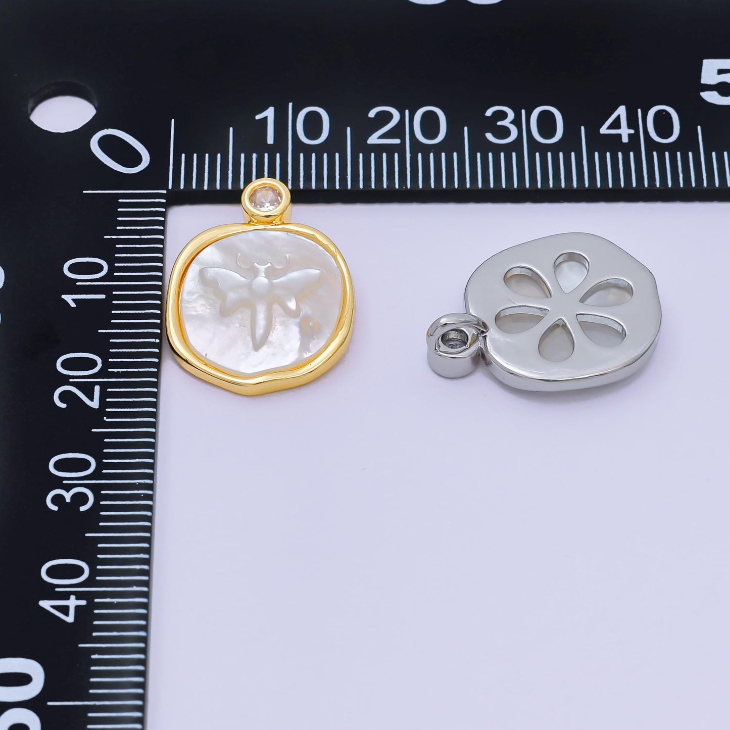 24K Gold Filled 20mm Mother of Pearl Dragonfly Medallion Pendant in Gold & Silver | AA-1578