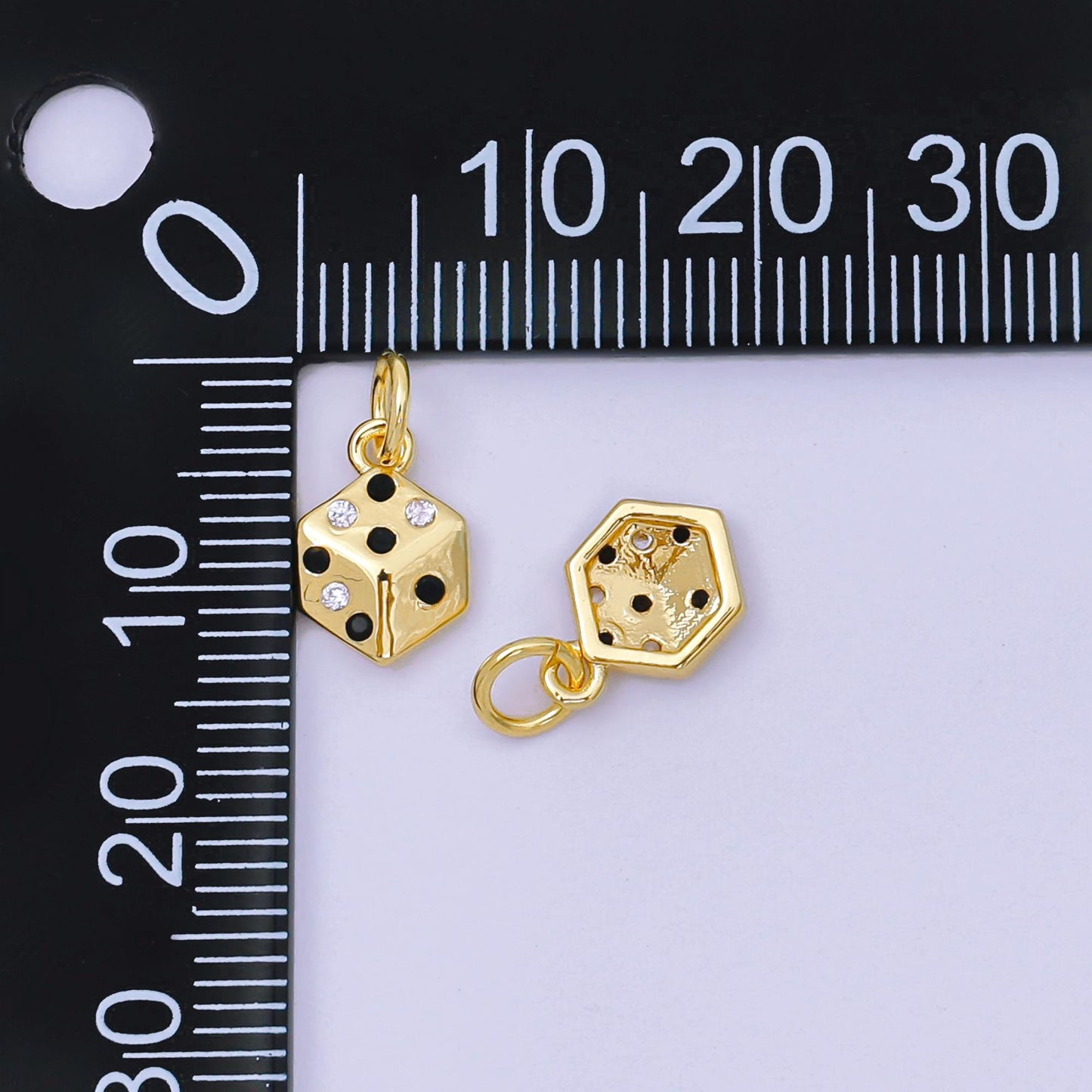 24K Gold Filled 11mm Micro Paved CZ 3D Dice Charm | AH-632