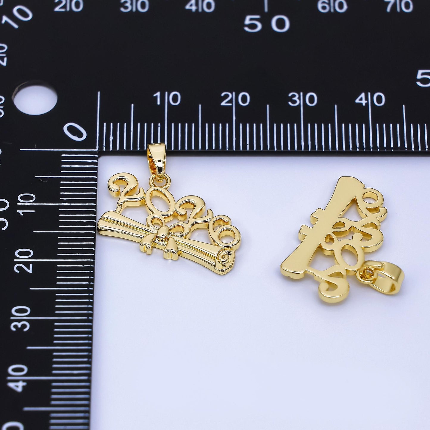 24K Gold Filled 14mm Graduation Certificate Year Script 2026 Pendant | AA-1562