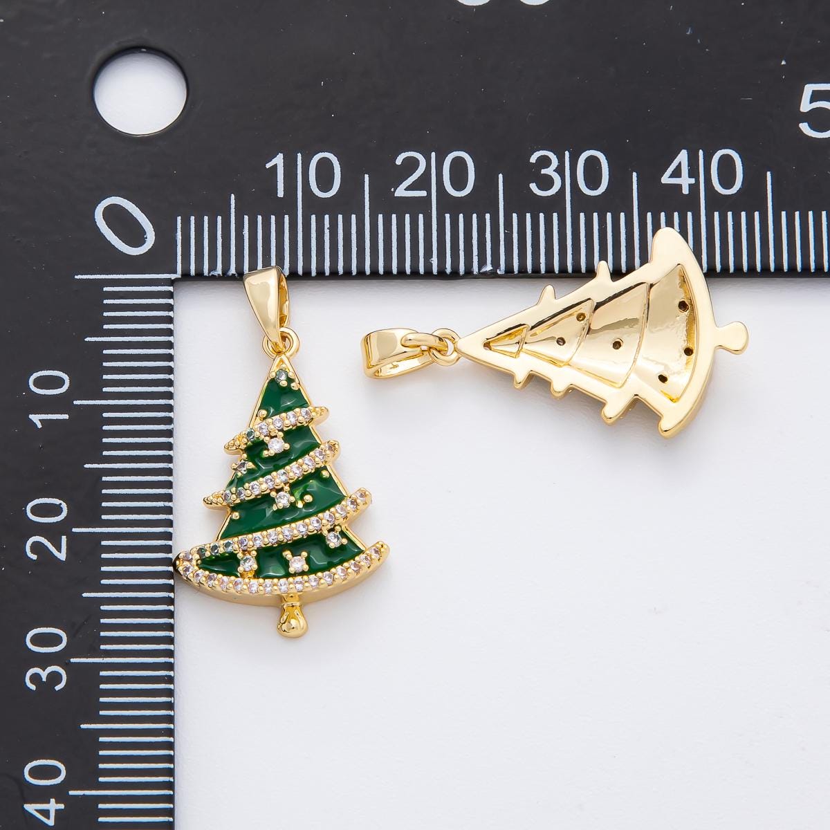 Dainty Green Christmas tree micro paved cz dainty 18k gold filled holiday season greetings pendant | AF-1137