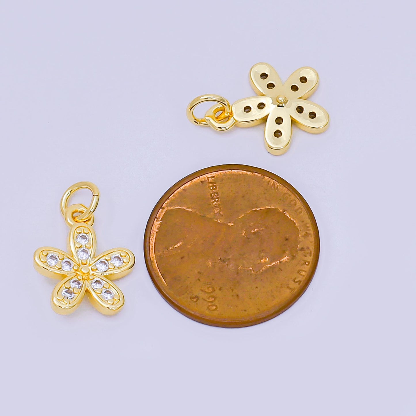24K Gold Filled 13mm Micro Paved CZ Blooming Flower Charm | AH-645