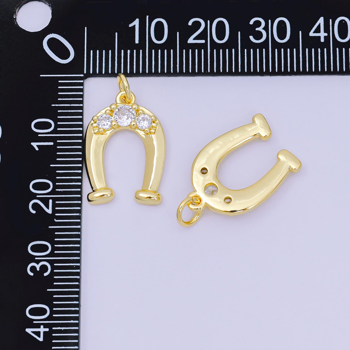 24K Gold Filled 19mm Triple Micro Paved CZ Horseshoe Dainty Charm | AH-646