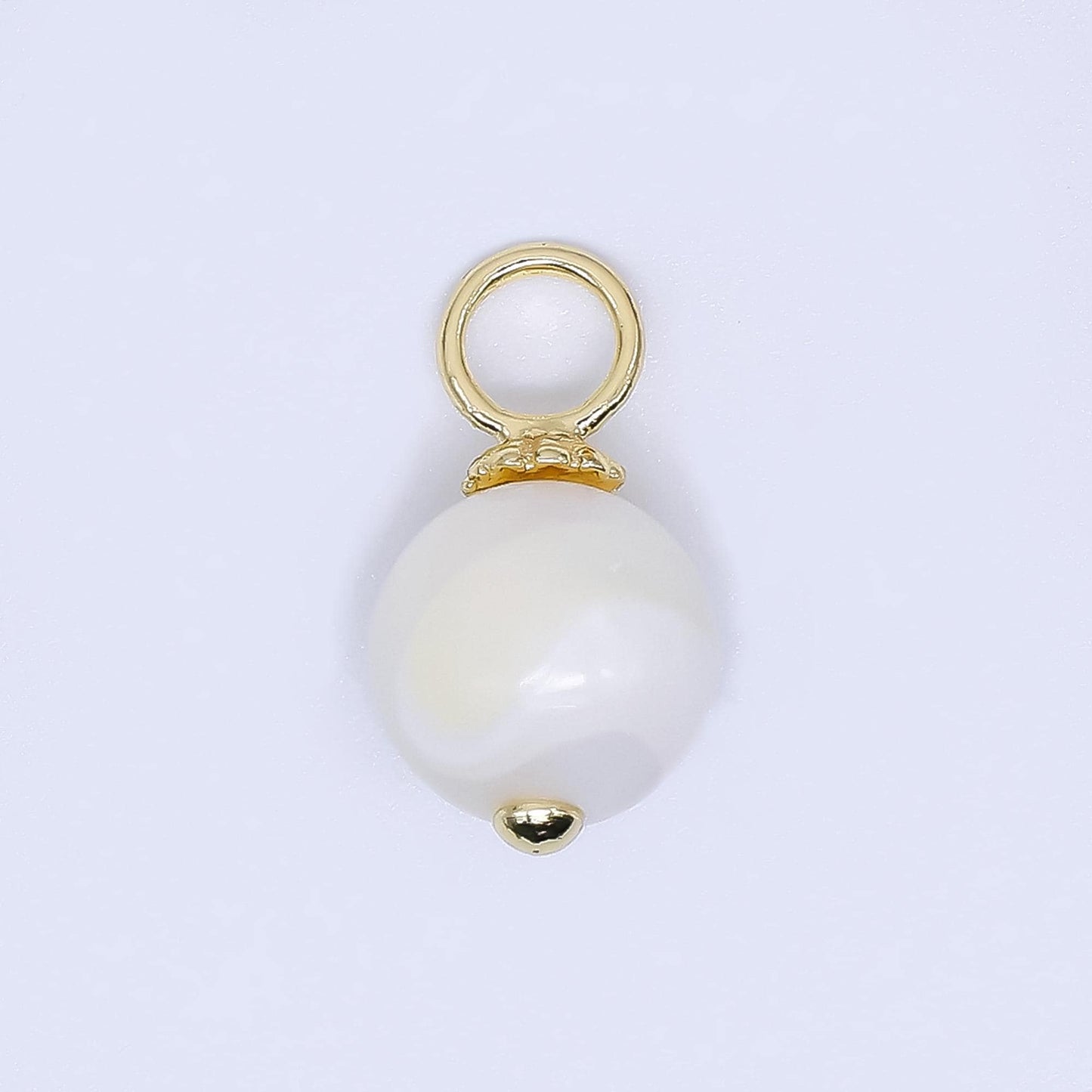 Mini Gold Filled Brown Coffee Latte pearl charm 10 mm Round shape Shell Pearl charm loop P-1866