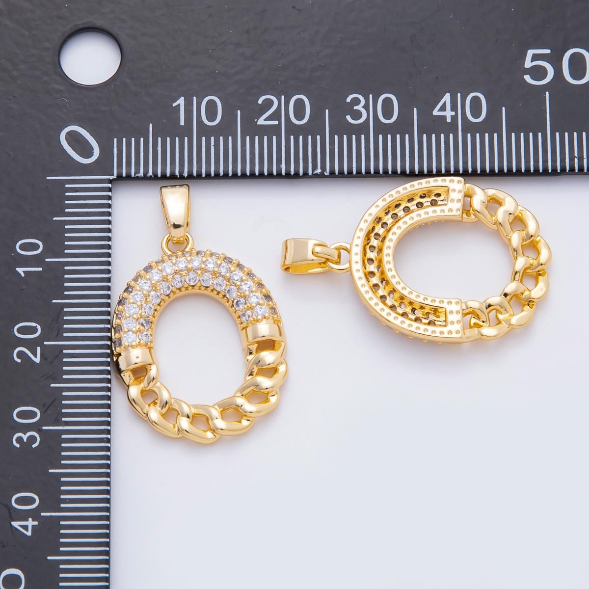 24K Gold Filled Geometric Cubic Zirconia Oblong Charm | af-1117