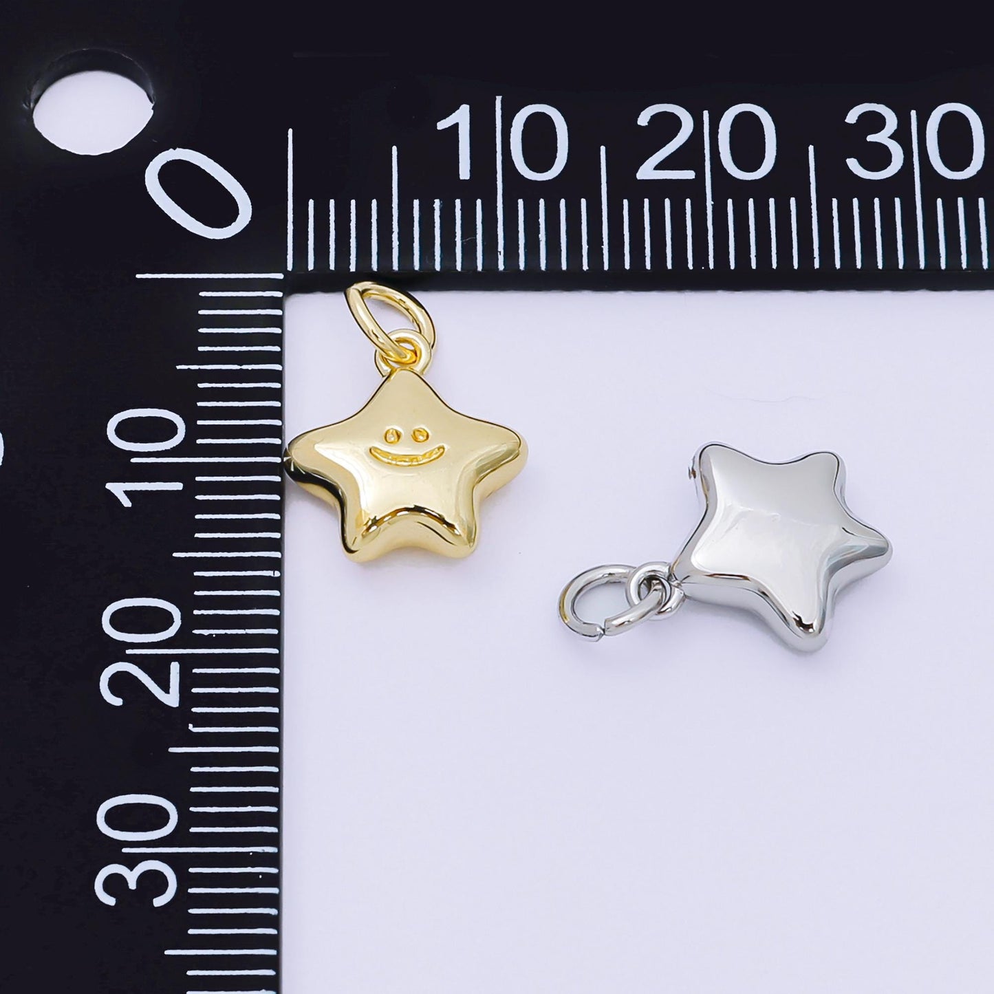 24K Gold Filled 12mm Happy Face Shiny Star Charm in Gold & Silver | AH-670