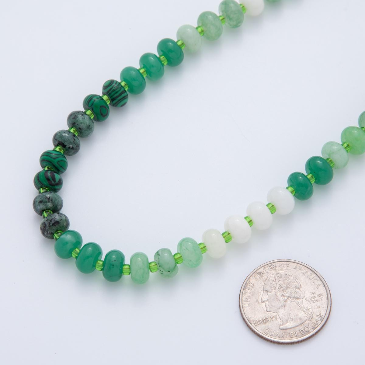 Handcrafted 8mm Green Dyed Agate Beaded Necklaces Gradient Rondelle Beads with 18k Gold Filled Clasp Necklace 17.7" with 2" Extender WA-3308