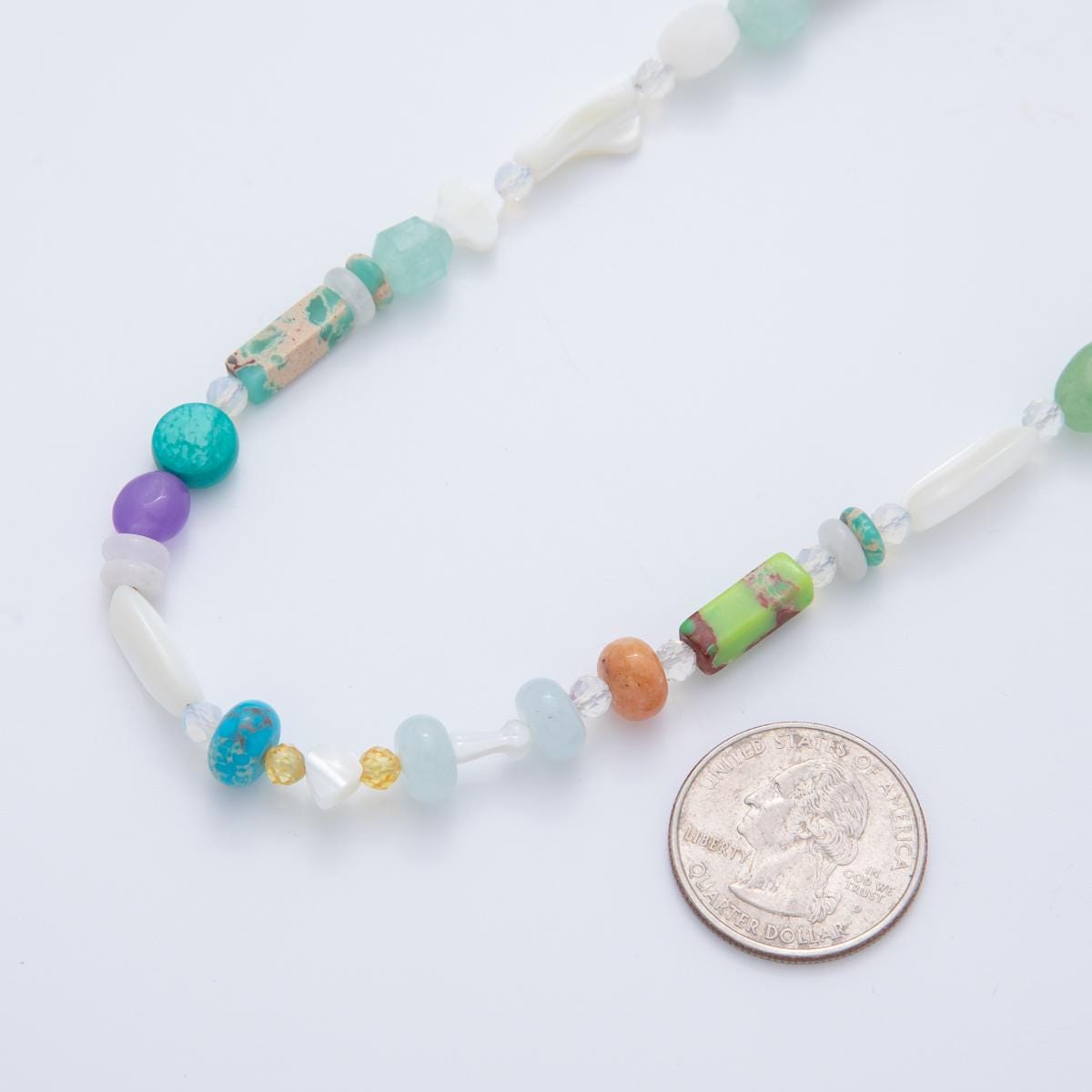 Rainbow Beaded Necklace, Knotted Gemstone Necklace, Mix Shape Colorful Candy Necklace, Pastel Rainbow Gemstone Rondelle Necklace WA-3312