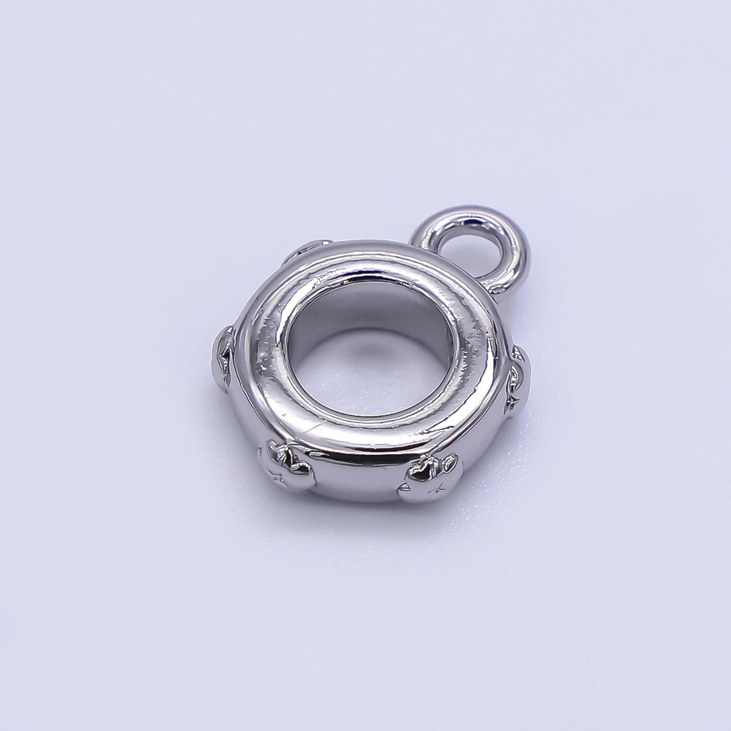 Flower Texture Gold Silver Bail Charm Holder Spacer with Loop 8mm Round Bead Spacer with Open Link for Cord Slider Bails Spacer Ring Z-1300