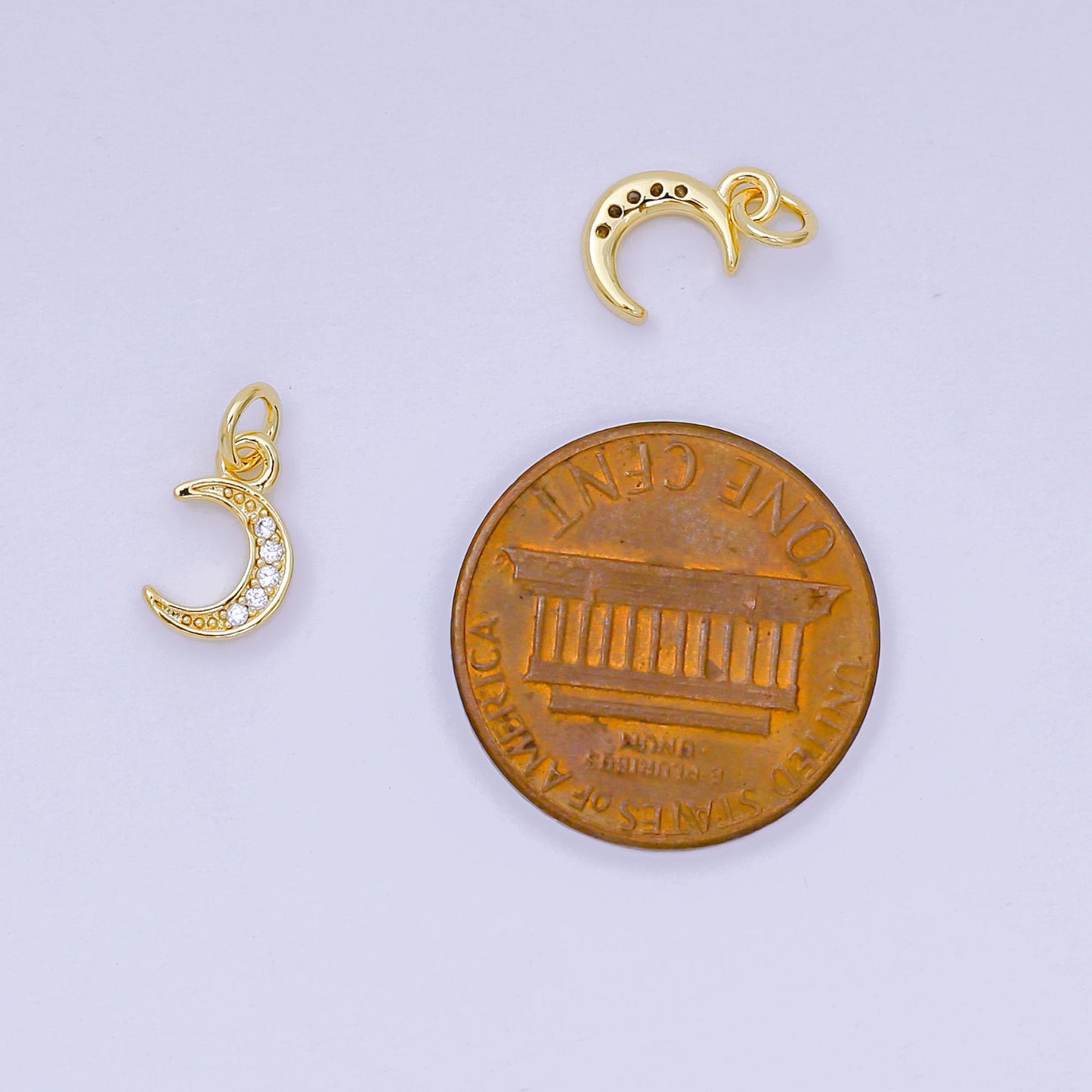 24K Gold Filled 9.5mm Micro Paved CZ Celestial Crescent Moon Charm | D-103