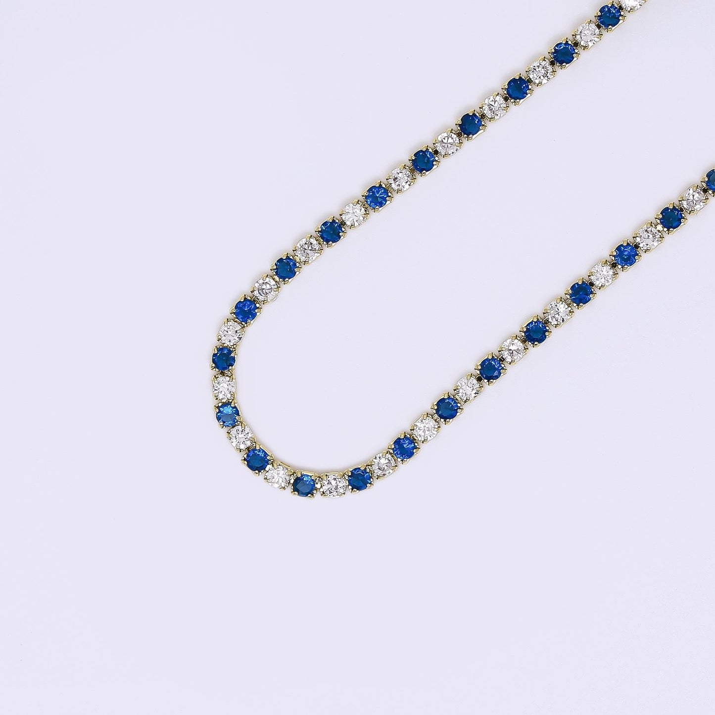 24K Gold Filled Green, Blue Clear 2mm Alternate Tennis Chain 18 Inch Necklace | WA-3802 WA-3803
