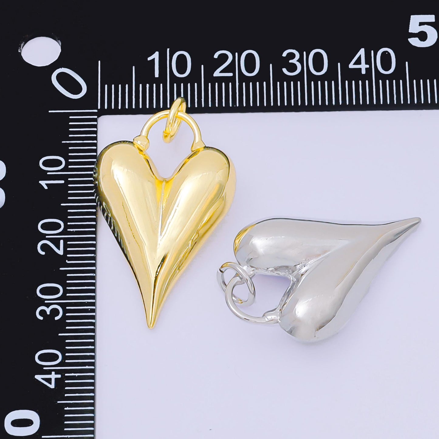 Gold & Silver Puffy Heart Hoop Earrings Charm, Long Cord Necklace Charm Modern Statement Jewelry Pendant AC-1583